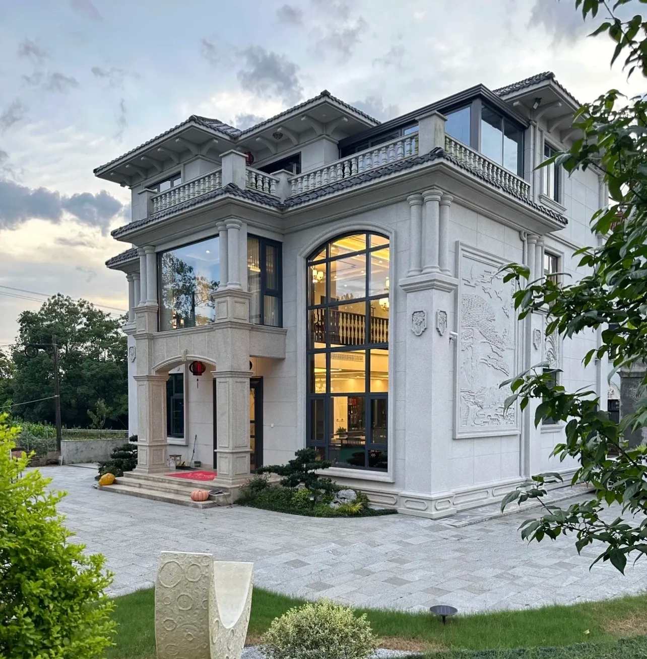 绵阳 白麻花岗岩私人别墅干挂石材豪华定制