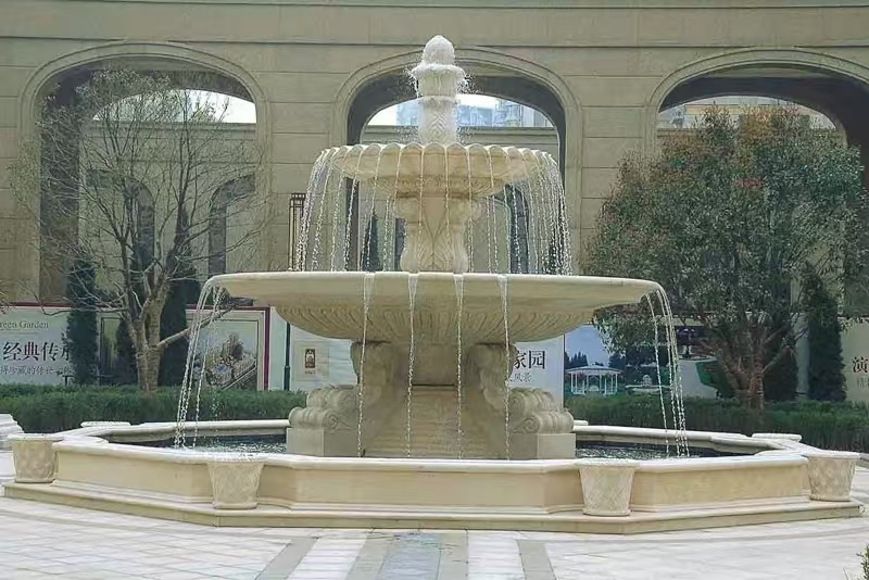 绵阳 黄金麻花岗岩异型加工——户外庭院石雕流水喷泉