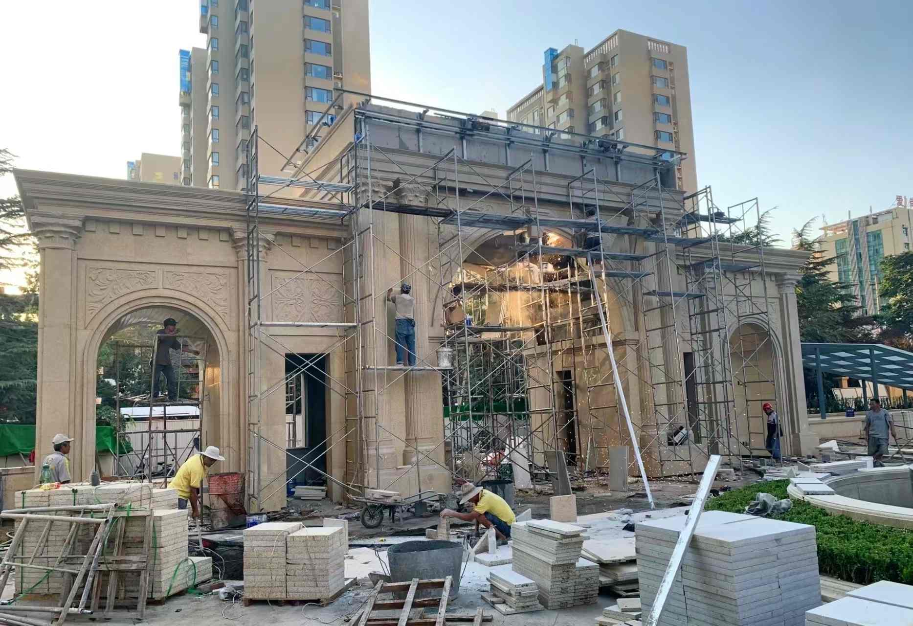 绵阳 黄金麻荔枝面花岗岩小区门楼外墙干挂