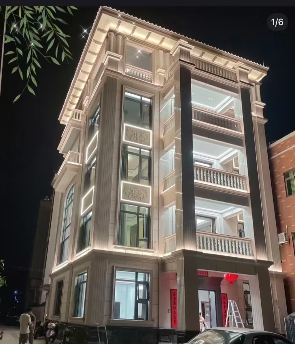 绵阳 芝麻白花岗岩别墅外墙夜间效果